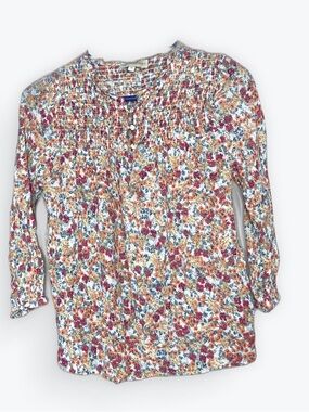 Cynthia Rowley Floral Smocked Blouse - White, Pink, Blue, Gold size M